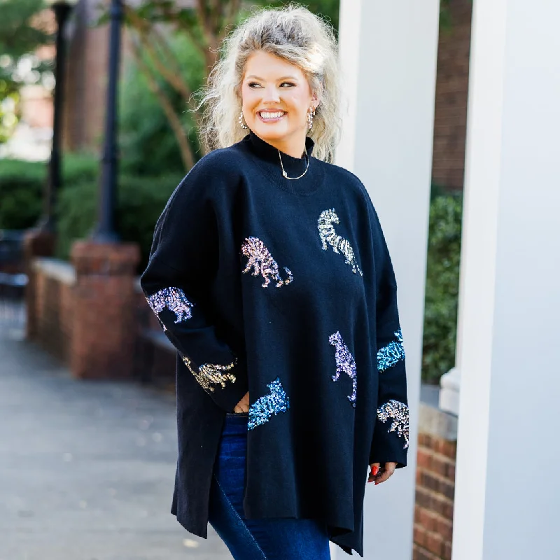 Fashionable Inner Wear Mother Of The Jungle Sweater, Black Sequin