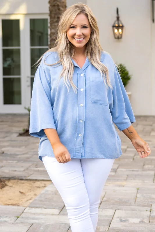 Slim Fit Needless To Say Top, Light Denim