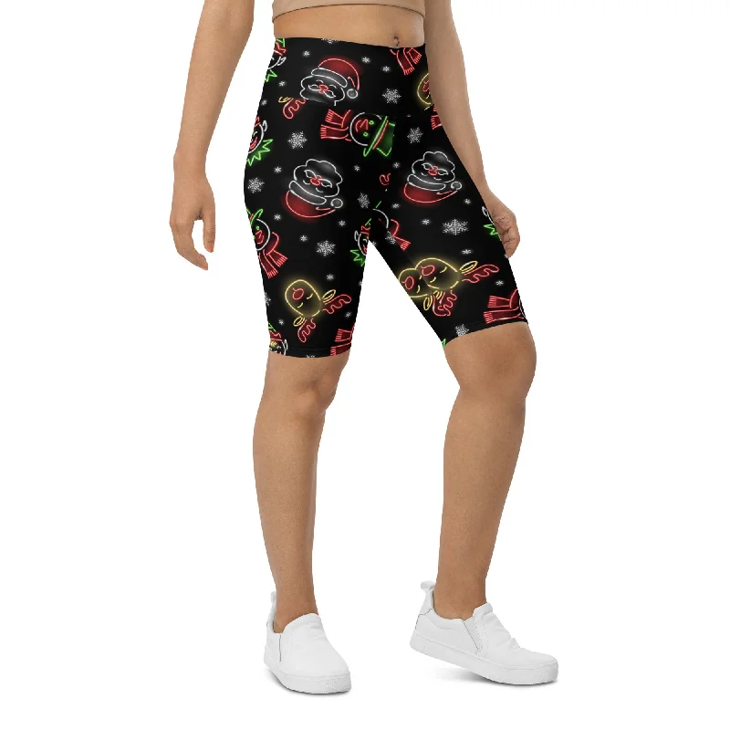 Easy Wear Chic Neon Christmas Biker Shorts