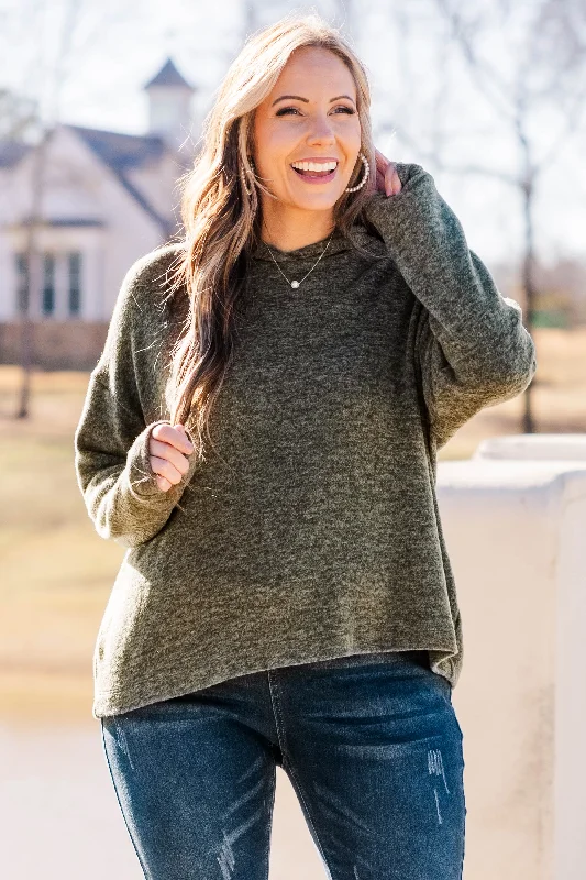 Fashionable In The Times Nice And Warm Hoodie, Dark Olive