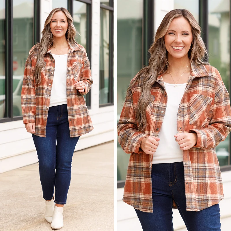 Fashionable In The Times Not Your Boyfriend's Flannel Shacket, Red