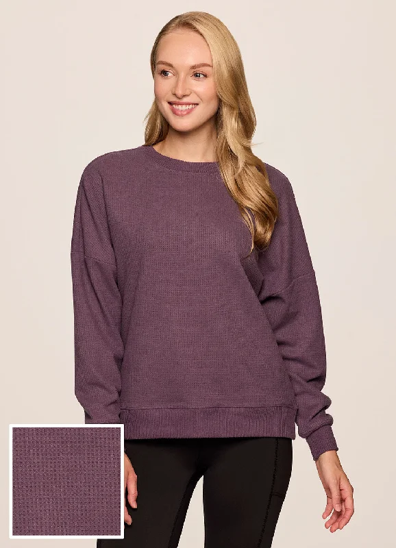 Elegant Wear Off Days Relaxed Waffle Knit Sweatshirt