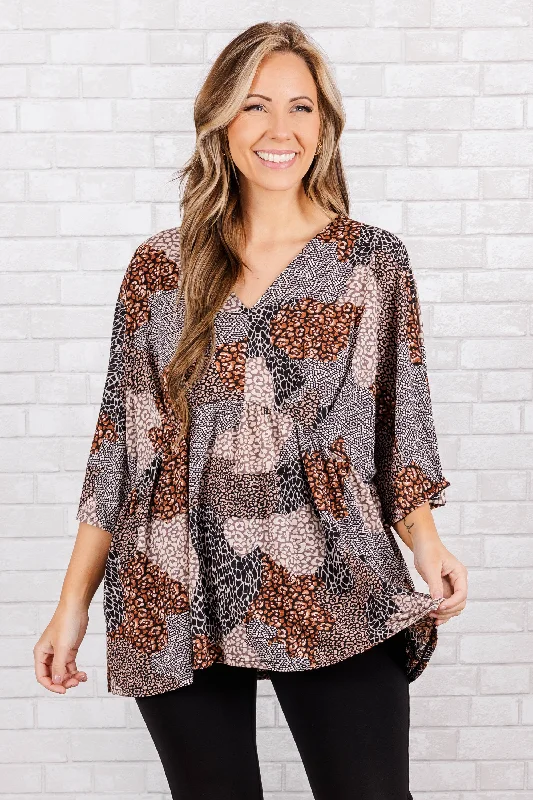 Fashionable And Fashionable Older But Never Wiser Top, Mocha Black