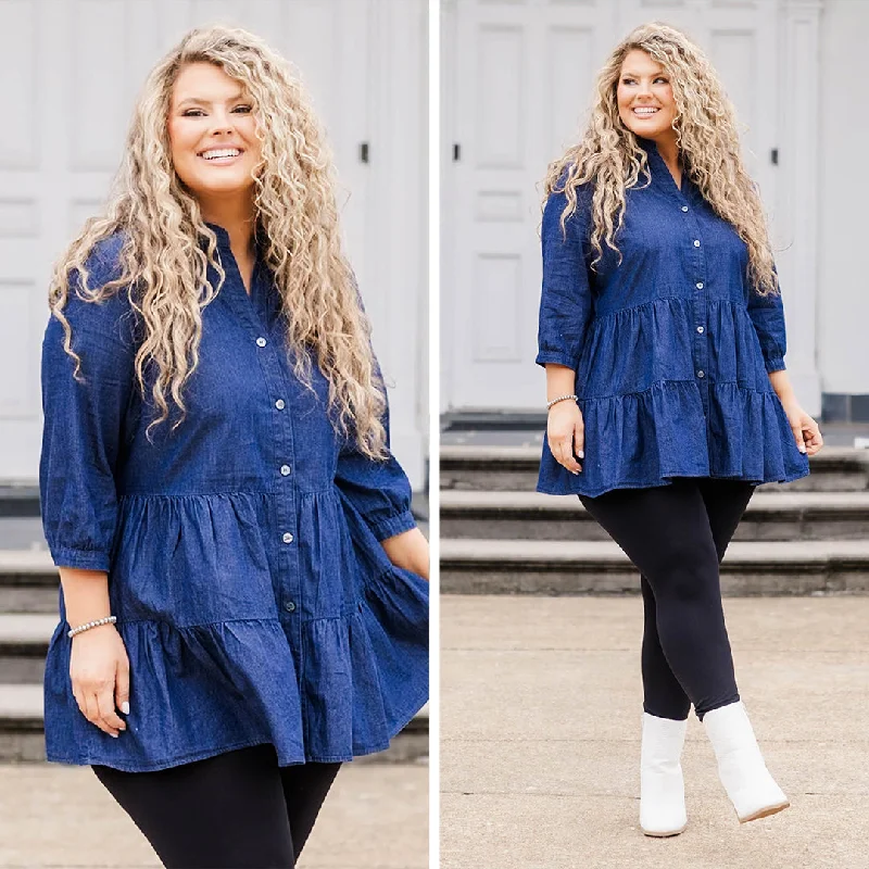 Easygoing Outfits Paper Rings Tunic, Dark Wash