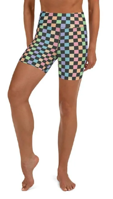 Warm Layers Pastel Checkerboard Yoga Shorts