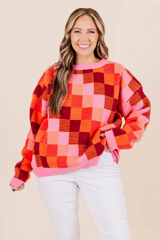 Warm Atmosphere Patchwork Princess Sweater, Pink