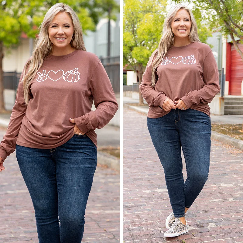 Classic Style Peace, Love, Pumpkins Tee, Chestnut