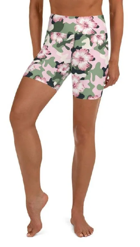 Youthful Style Pink Flower Camo Yoga Shorts