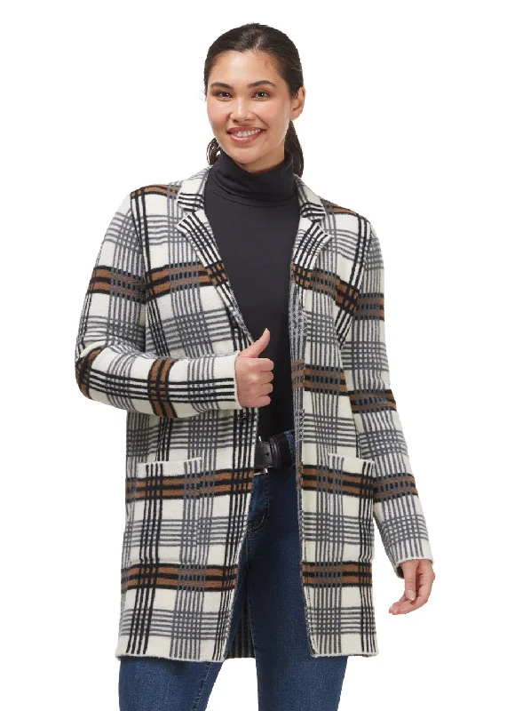 Fresh And Elegant Plaid Sweater Jacket