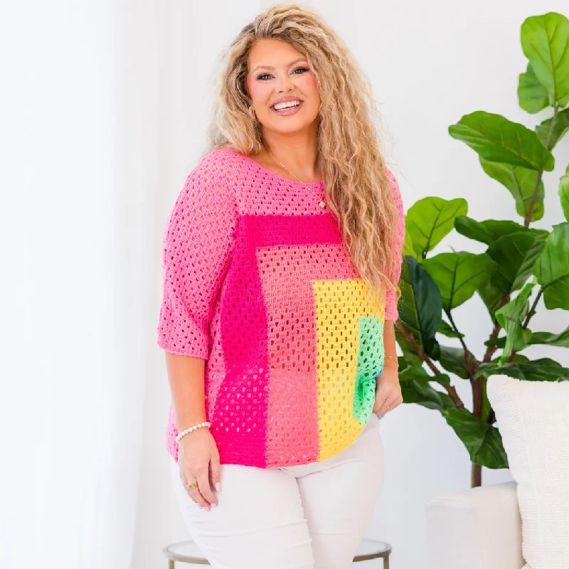 Comfort Fit Playful Tonal Sweater, Pink Multi