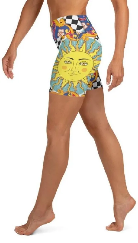 Dessert Matching Psychedelic Sun Print Yoga Shorts