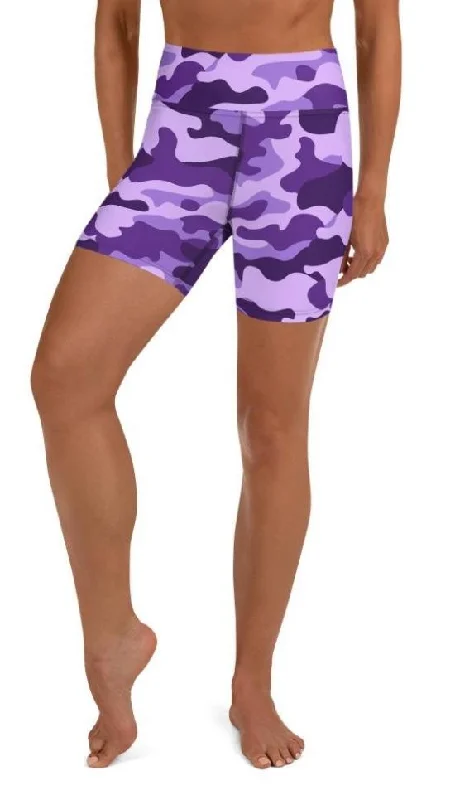 Youthful Street Fashion Purple Camo Yoga Shorts