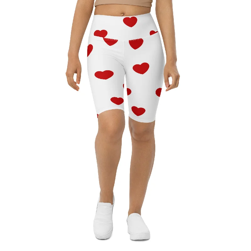 Casual And Comfortable Red Hearts Biker Shorts