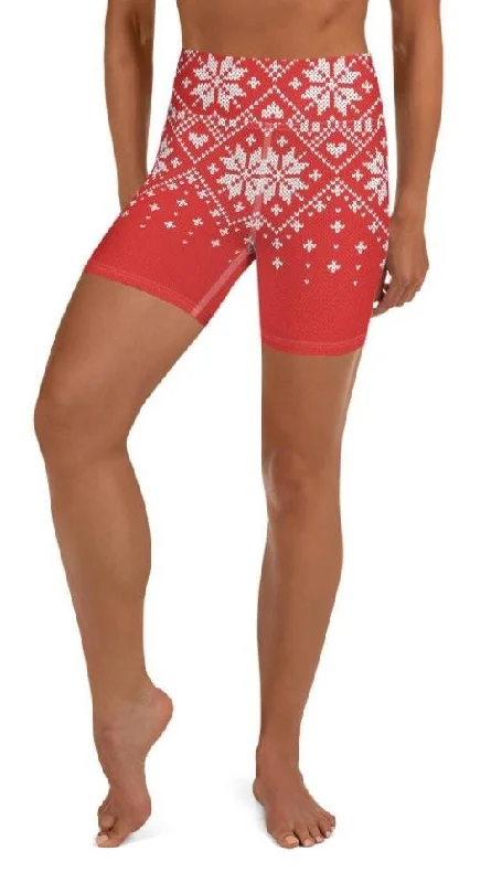 Romantic Data Red Knitted Print Christmas Yoga Shorts
