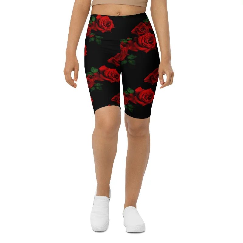 Fashionable Items Red Roses Biker Shorts