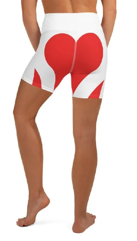 Classic Comfort Red & White Heart Shaped Yoga Shorts