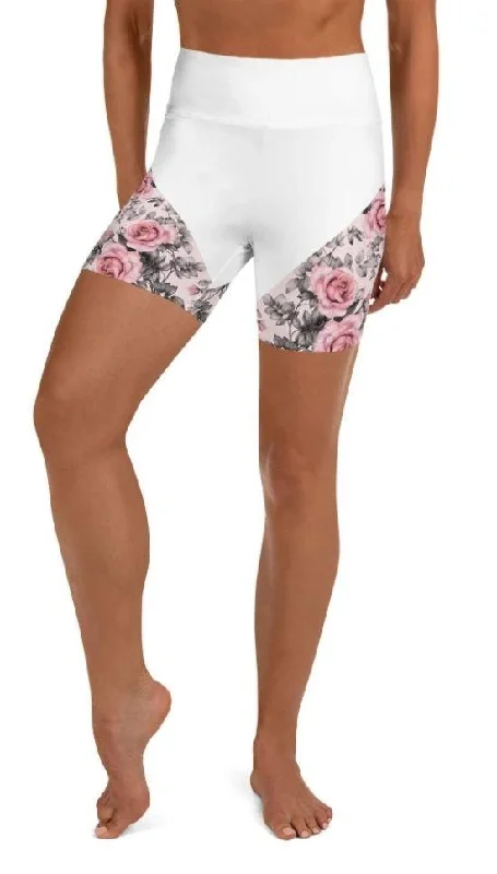 Elegant And Charming Rose Color Block Yoga Shorts