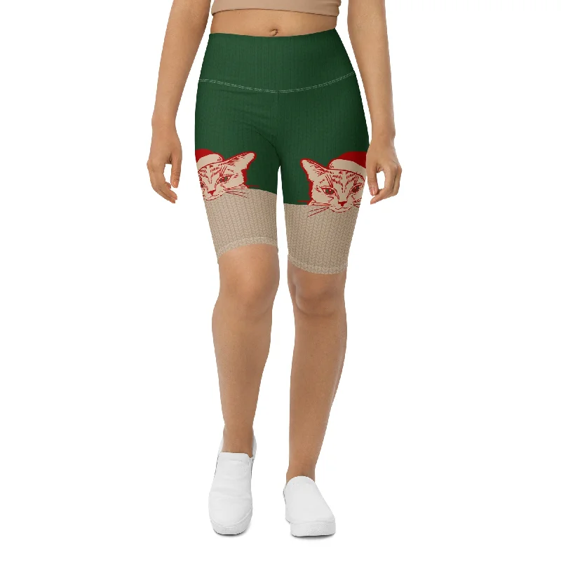 Casual Wear Santa Cat Biker Shorts
