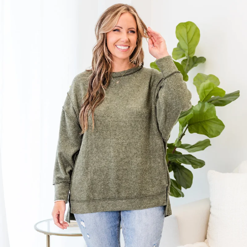 Elegant And Noble Say Hello Sweater, Dark Olive