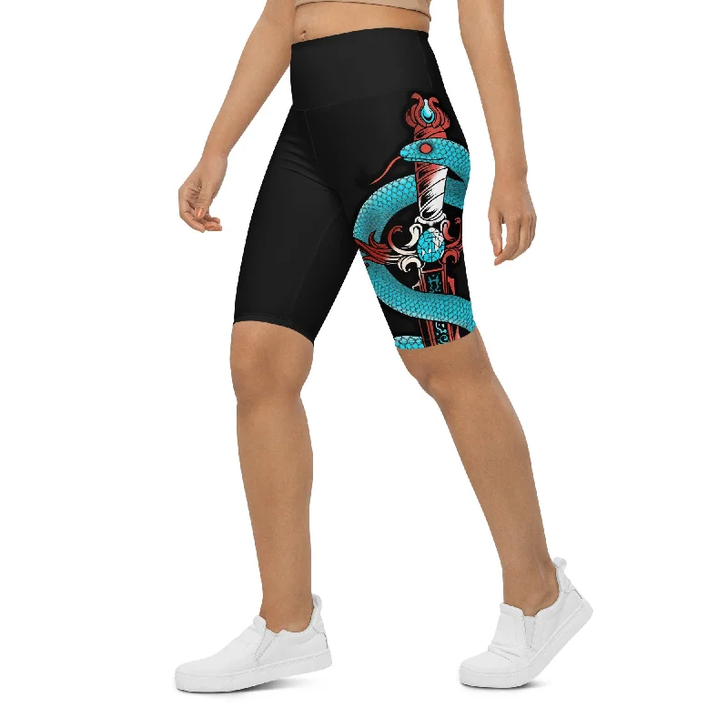 Effortless Elegance Snake & Sword Biker Shorts