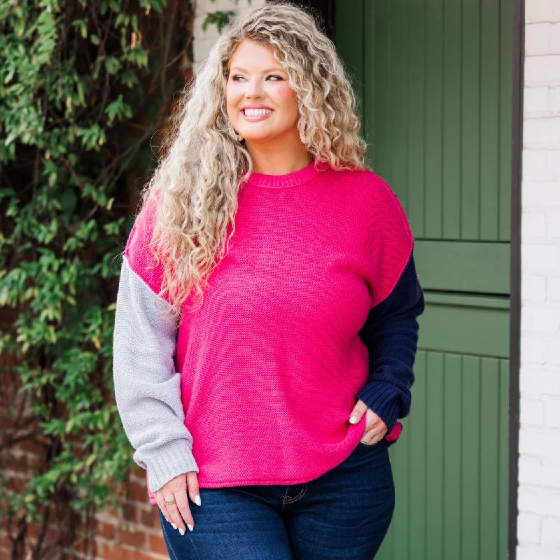 Classic Series Snowy Owl Sweater, Fuchsia-Navy