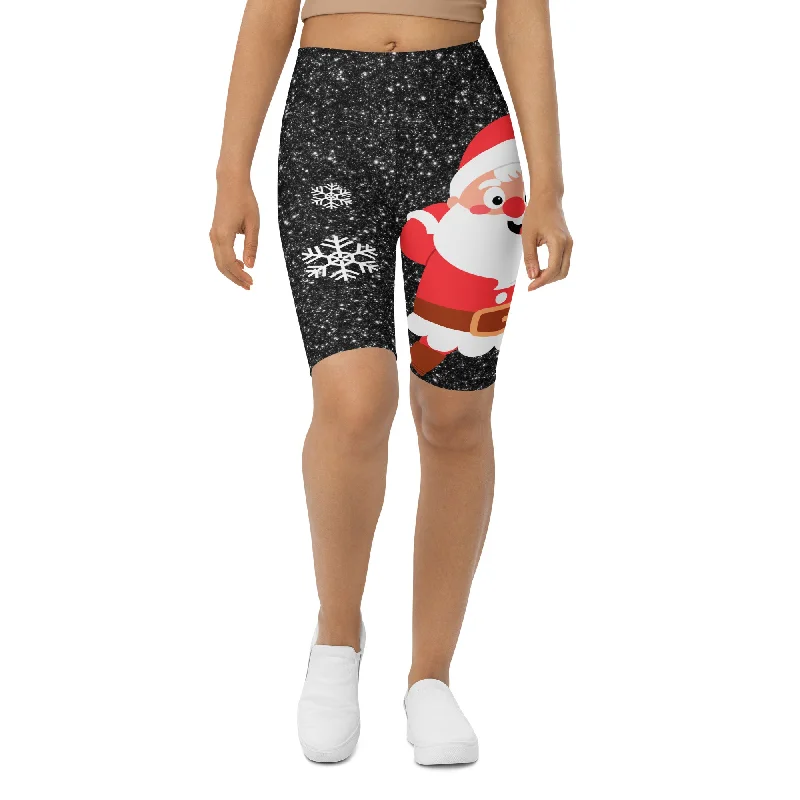 Sporty Comfort Sparkly Santa Print Biker Shorts