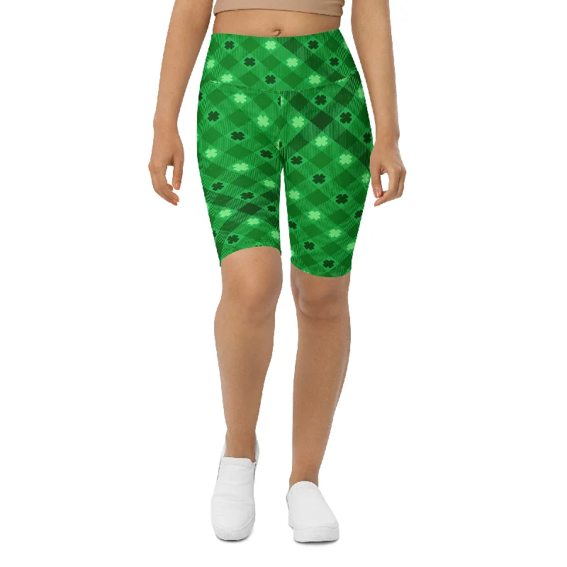 American Style St. Patrick's Day Plaid Biker Shorts