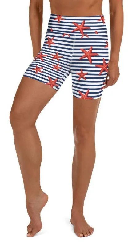 Fashion And Simplicity Starfish Stripe Yoga Shorts