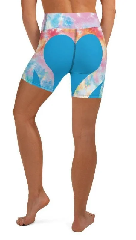 Soft Tops Tie Dye Heart Shaped Yoga Shorts