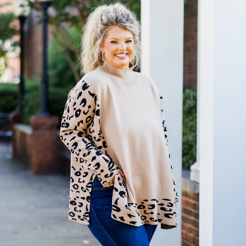 Bright Colors Time To Walk Away Sweater Tunic, Taupe