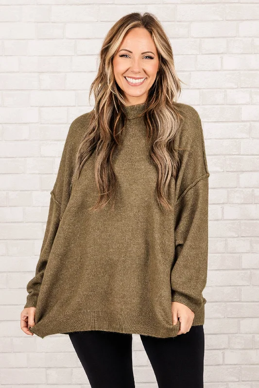 Relaxed Tops Too Comfy Sweater, Heather Olive