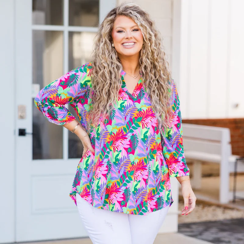 Lively And Youthful Tropical Treasure Top, Multi