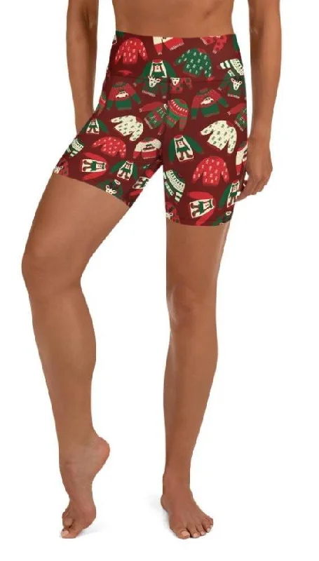 Fashion Selection Ugly Christmas Sweater Pattern Yoga Shorts