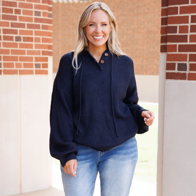Elegant And Casual Warm And Happy Hoodie, Dark Navy