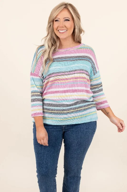 Noble Temperament What A Breakthrough Top, Fuchsia-Teal