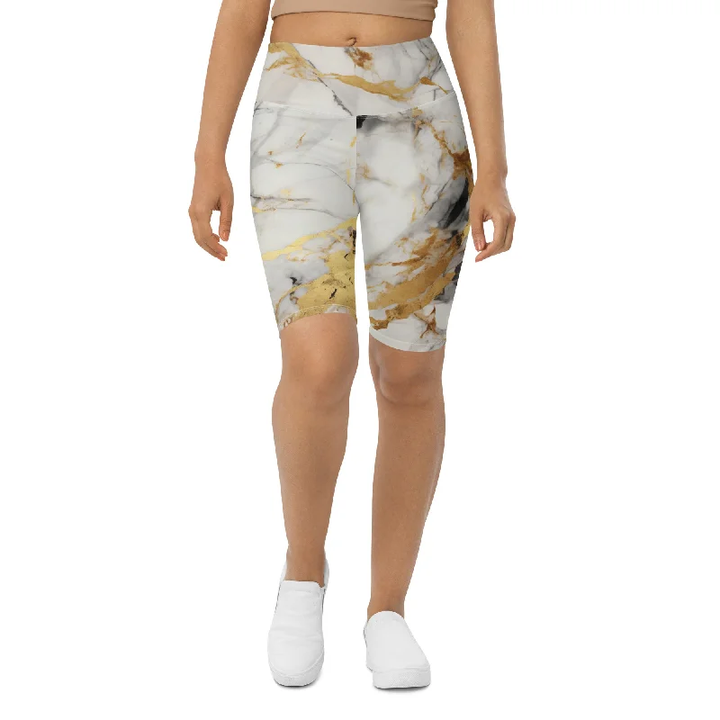Relaxed Tops White & Gold Marble Biker Shorts