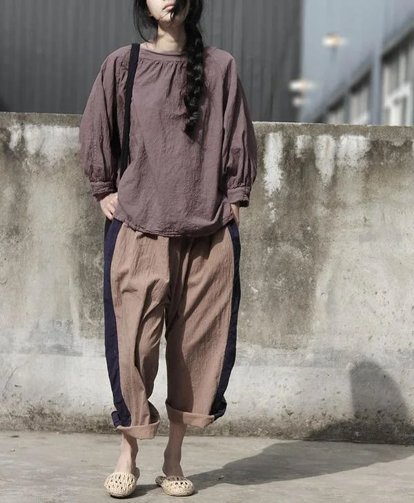 Stretch Design Women Loose Cotton Linen Solid Color T-shirt